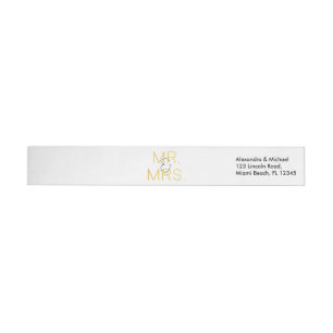 Mr. & Mrs. Gold Elegant Typography Wedding Wrap Around Label