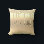 Mr. & Mrs. Gold Glitter Wedding Keepsake Elegant Cushion<br><div class="desc">Beautiful gold satin-look glitter "Mr. & Mrs."I love you" pillow.  How pretty this would be on a bed or chase lounge in a bedroom.  One side is for the new Mr. and Mrs.  The other side has “I Love You” typography.</div>