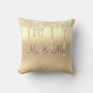 Mr. & Mrs. Gold Glitter Wedding Keepsake Elegant Cushion