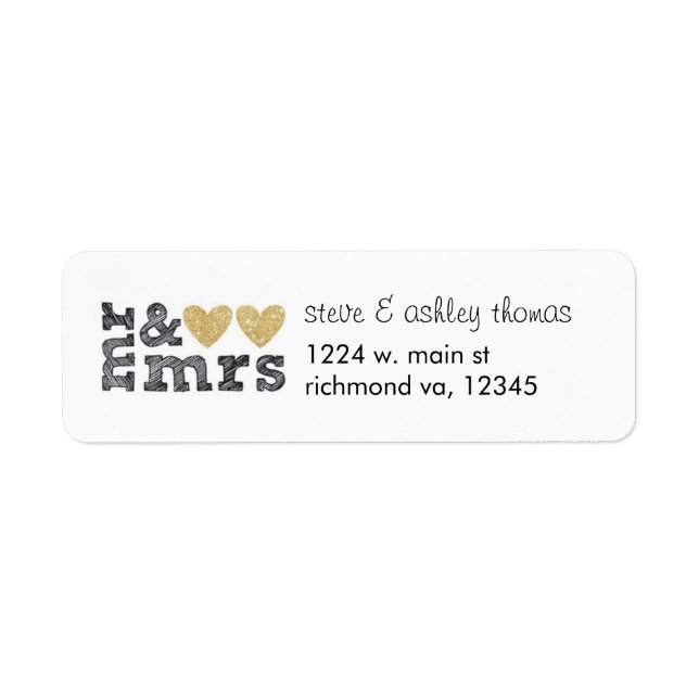 Mr & Mrs Gold Hearts Address Labels (Front)