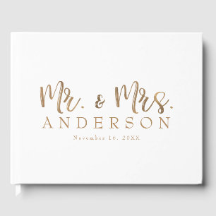 MR. & MRS. Gold Script Typography Modern Minimal Guest Book