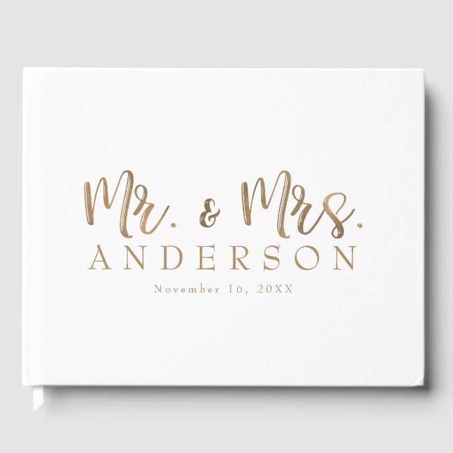 MR. & MRS. Gold Script Typography Modern Minimal Guest Book (Front)