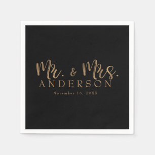 MR. & MRS. Gold Script Typography Modern Minimal Napkin