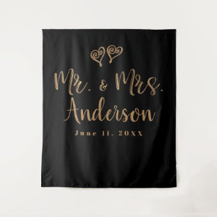 MR. & MRS. Gold Script Typography Modern Minimal Tapestry