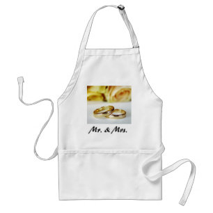Mr. & Mrs./Gold Wedding Bands Standard Apron