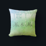 Mr. & Mrs Green Glitter Keepsake Elegant Cushion<br><div class="desc">Beautiful green glitter satin-look glitter "Mr. & Mrs."I love you" pillow.  How pretty this would be on a bed or chase lounge in a bedroom.  One side is for the new Mr. and Mrs.  The other side has “I Love You” typography.</div>