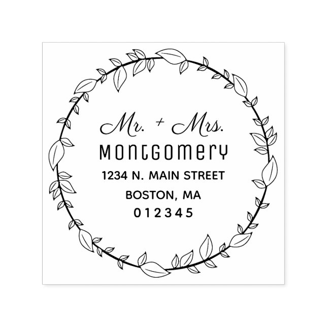 Mr. & Mrs. Greenery Wreath Return Address Self-inking Stamp (Design)