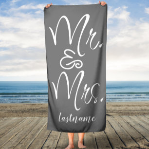 Mr. & Mrs. Grey Script Custom Wedding Bath Towel