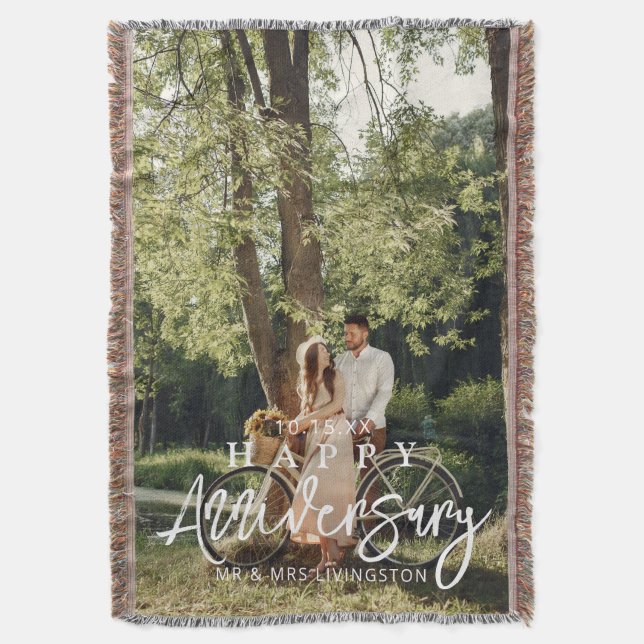 Mr & Mrs Happy Wedding Anniversary Custom Throw Blanket (Front Vertical)