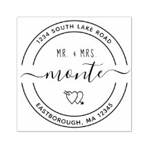 Mr & Mrs Heart 5 Custom Round Return Address