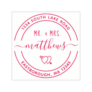 Mr & Mrs Heart 8 Custom Round Return Address Self-inking Stamp