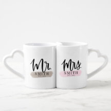 Mr + Mrs Heart Mug Set for Newlyweds