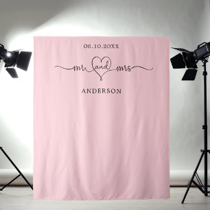 Mr mrs heart photo blush pink wedding tapestry