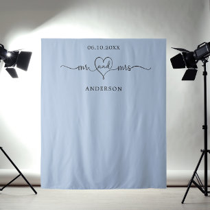 Mr mrs heart photo dusty blue wedding tapestry