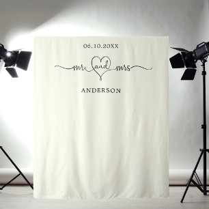 Mr mrs heart photo ivory wedding tapestry