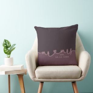 Mr Mrs Heart Script Muted Purple Wedding Pillow