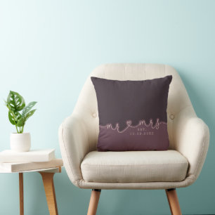 Mr Mrs Heart Script Muted Purple Wedding Pillow