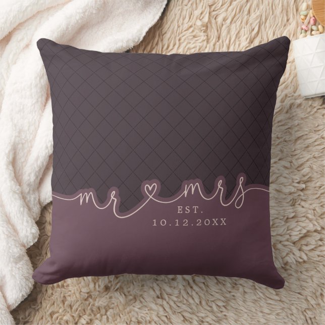 Mr Mrs Heart Script Muted Purple Wedding Pillow (Blanket)