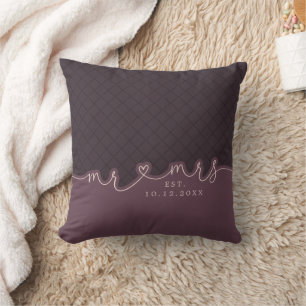 Mr Mrs Heart Script Muted Purple Wedding Pillow