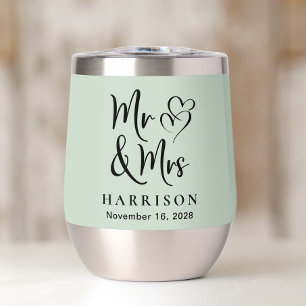 Mr Mrs Hearts Sage Green Wedding 