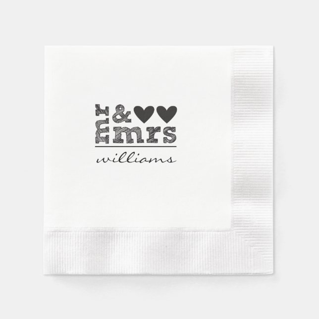 Mr. & Mrs. Hearts Wedding Napkins (Front)