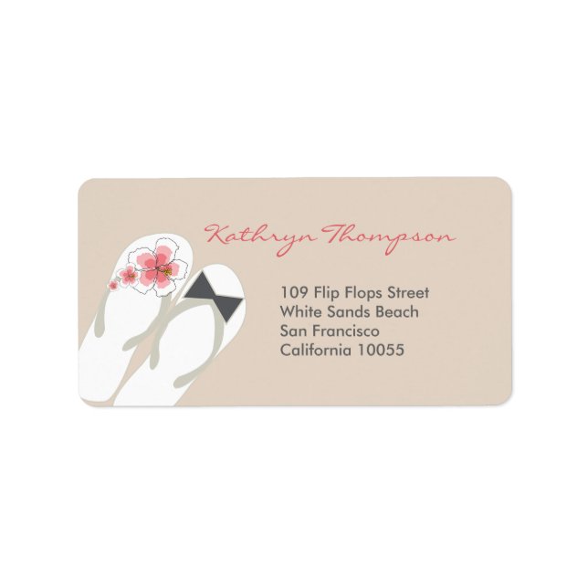 Mr & Mrs Hibiscus Flip Flops Wedding Address Label (Front)