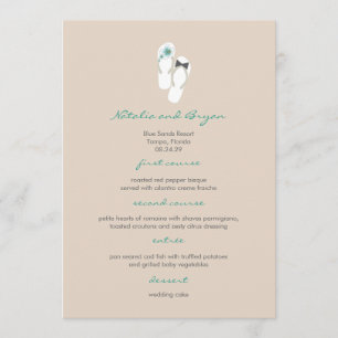 Mr & Mrs Hibiscus Flip Flops Wedding Menu Card