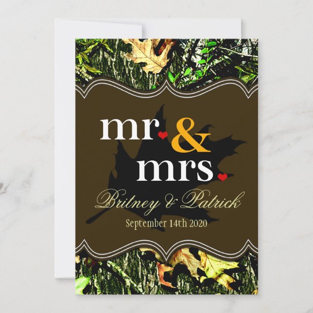 Mr & Mrs Hunting Camo Brown Wedding Invitations (Front)