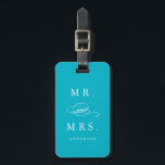 Mr. & Mrs. in Aqua | Luggage Tag<br><div class="desc">Travel in style with a custom design luggage tag! Modern and stylish tags will dress up your luggage and make it easy to quickly identity your luggage in baggage claim. Personalise this item by adding your name and contact details. Easily customise the background colour to a shade of your choice!...</div>