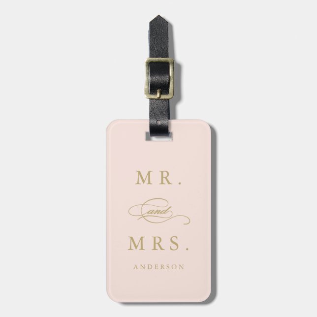 Mr. & Mrs. in Pink & Gold | Luggage Tag (Front Vertical)