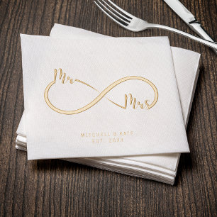 Mr. & Mrs. Infinity Symbol Wedding Gold Foil Napkins