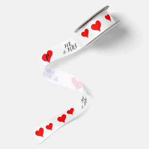 Mr. Mrs. Initials Red Hearts 1.5 NCH Satin Ribbon