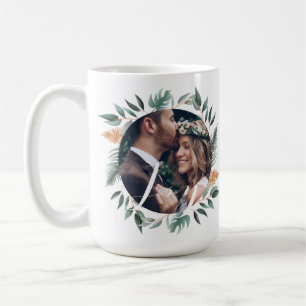 Mr & Mrs Joy   Sage Holiday Greenery Wreath Photo Coffee Mug