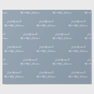 Mr & Mrs Just Married! Dusty Blue Wedding Wrapping Paper