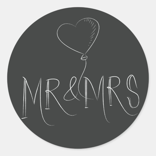 Mr & Mrs Just Married Grey Black Heart Love Sticke Classic Round Sticker (Front)