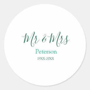 Mr & Mrs last name married year wedding engagement Classic Round Sticker