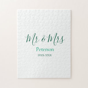 Mr & Mrs last name married year wedding engagement Jigsaw Puzzle
