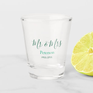Mr & Mrs last name married year wedding engagement Shot Glass