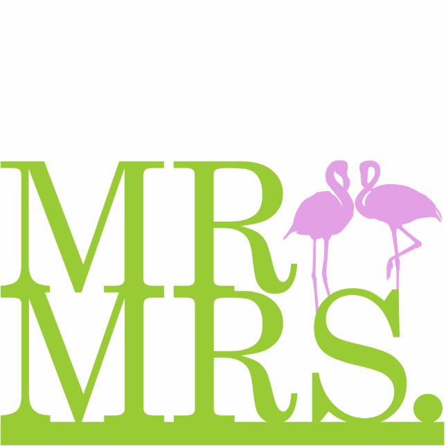 Mr & Mrs Lime & Lavender Flamingos Cake Topper Standing Photo Sculpture (Front)