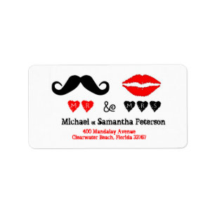 Mr. & Mrs. Lips & Moustache Wedding Address Label