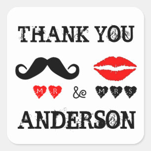 Mr. & Mrs. Lips & Moustache Wedding Favour Sticker