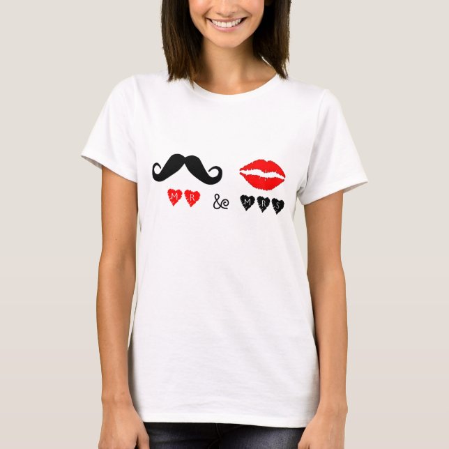 Mr. & Mrs. Lips & Moustache Wedding Gift T-Shirt (Front)