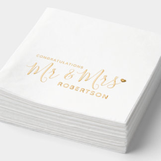 Mr & Mrs little heart modern custom wedding Foil Napkins