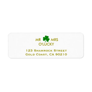 MR & MRS Lucky Irish Green Shamrock Label Template