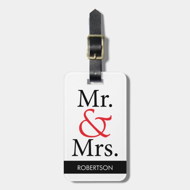 Mr. & Mrs. Luggage Tag with Personalised Name (Front Vertical)