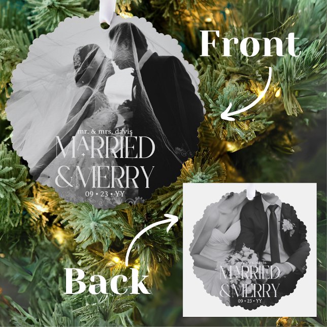 Mr & Mrs Married and Merry First Christmas  Tree Decoration Card (Creator Uploaded)