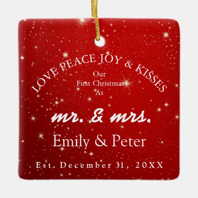 Mr & Mrs Married Christmas Ceramic Ornament (Front)