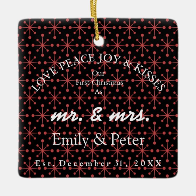 Mr & Mrs Married Christmas Ceramic Ornament (Front)