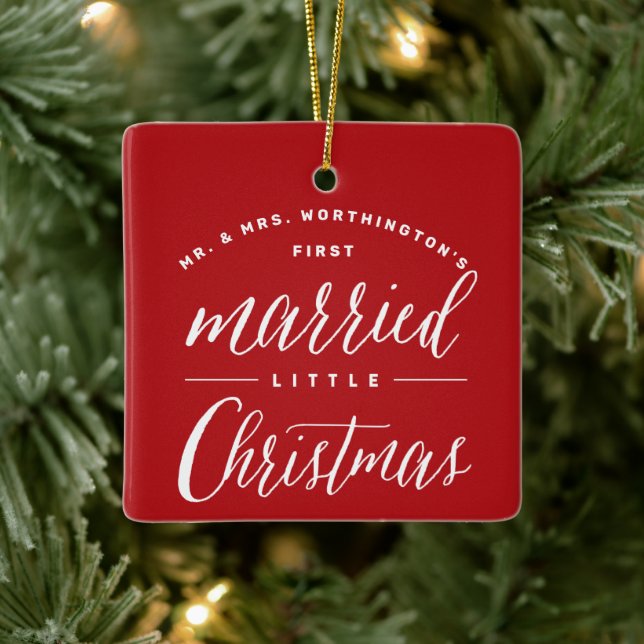 Mr & Mrs Married Little Christmas Holiday Wedding Ceramic Tree Decoration (Tree)