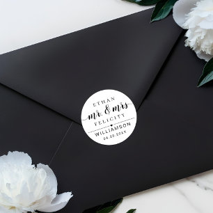 Mr. & Mrs.   Minimal Bride & Groom Black Wedding Classic Round Sticker
